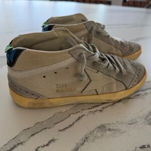 Golden Goose Mid Star Grey Suede with white stripe - black/blue/green heel Size
